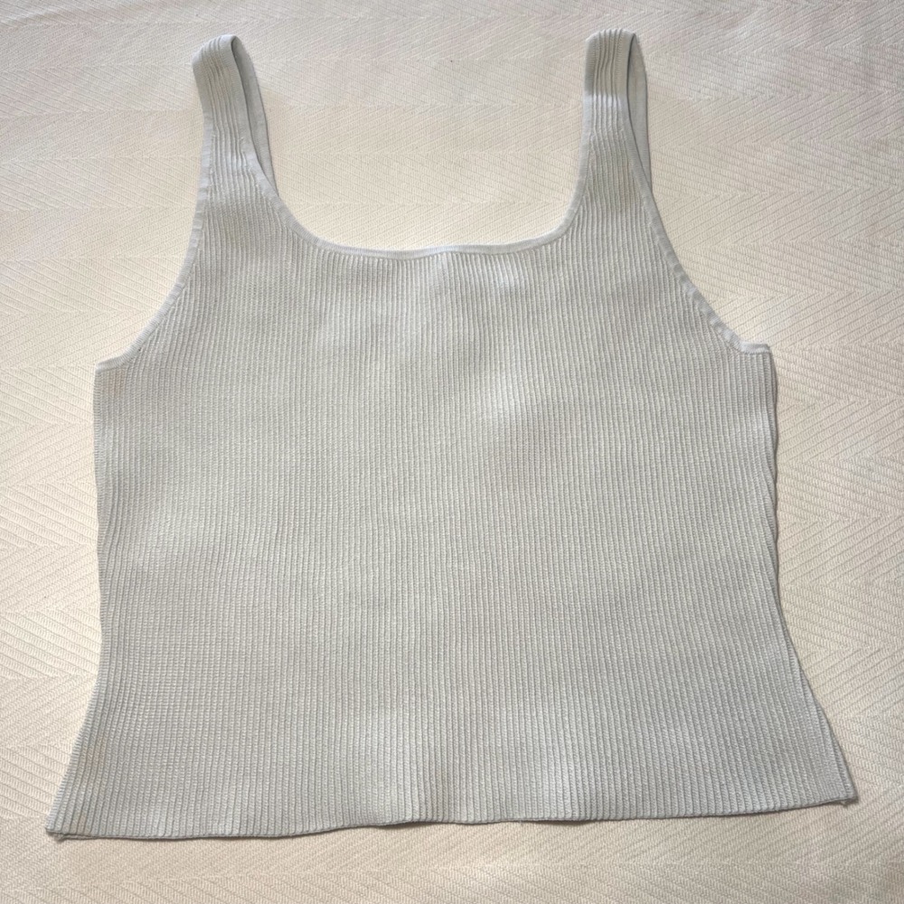 Babaton Ribbed Knit Tank Top XL Light Blue Scoop Neck Sleeveless Shell